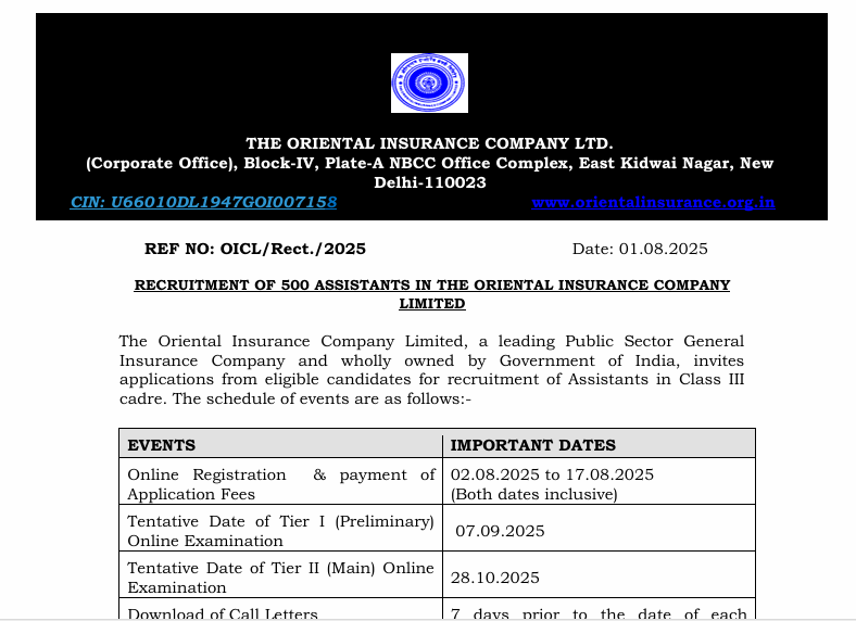 OICL Assistants Bharti 2025